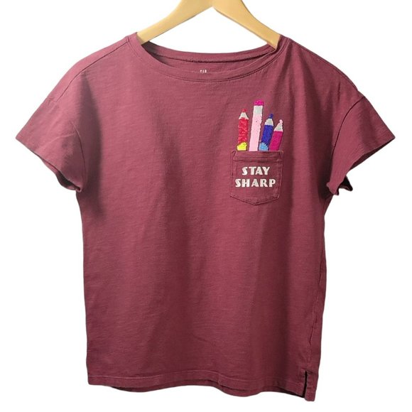 ❤2/$12❤ Girls GAP Kids XXL Cotton Cropped Tee with Flippy Sequins (Red)- EUC - Picture 2 of 7